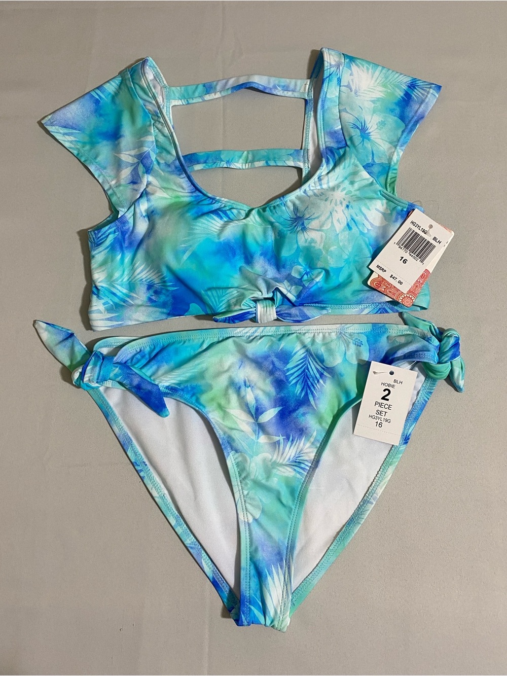 HOBIE Girls' Tropical Design Bikini Set Youth Girl's Size 16